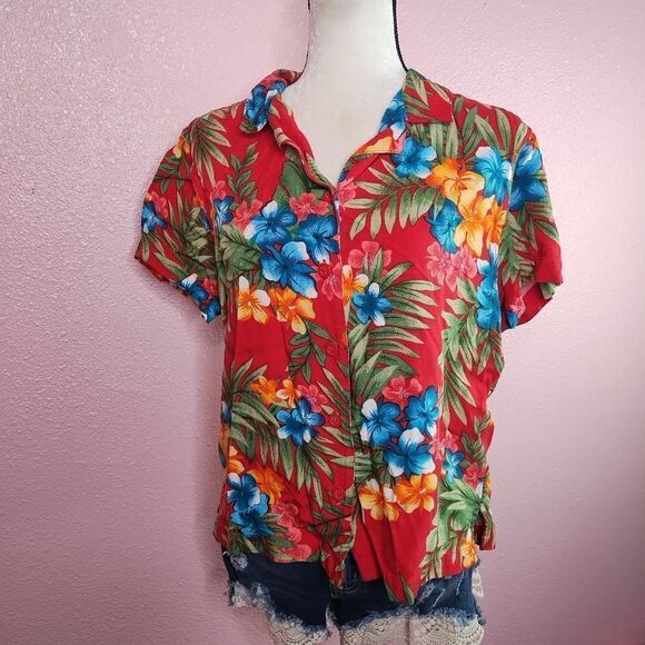 Vintage Short Sleeve Tropical Button Up Shirt Large - Picture 3 of 7
